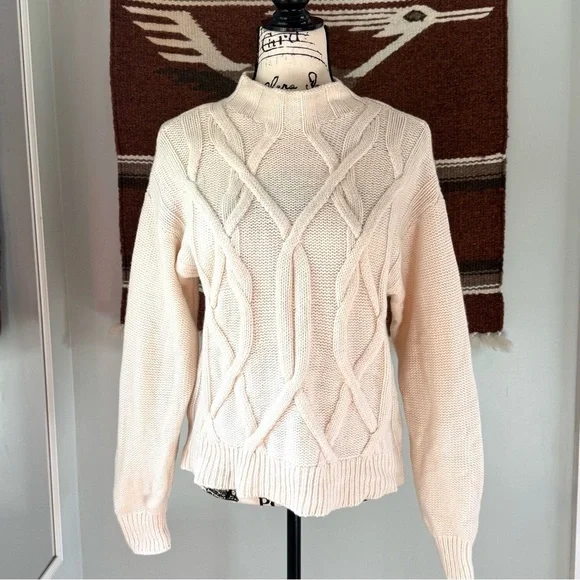 Everlane Wool Cream Cable Knit Mock Neck Sweater - Picture 2 of 10